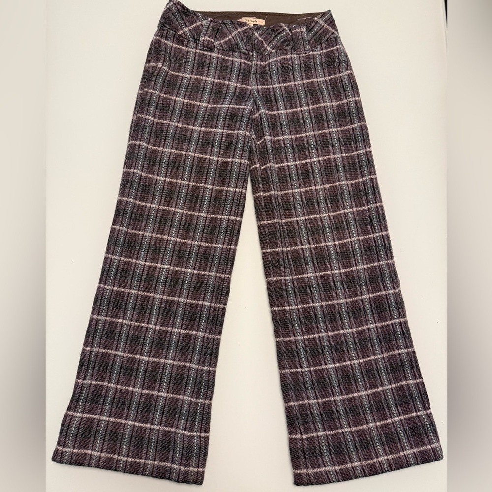 Free People Women’s Mauve Wool Blend Plaid Trousers Size 0 - Picture 8 of 13